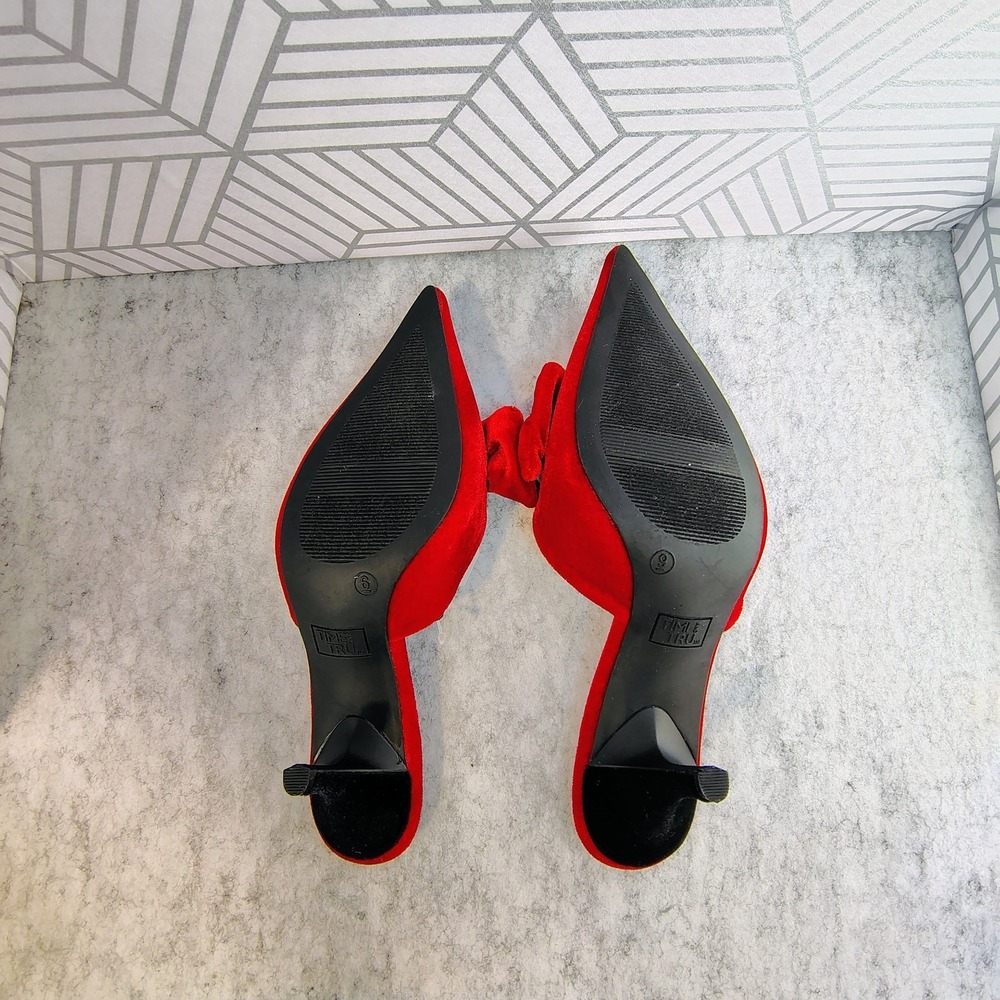 Women's Red Velvet Bow Sz 9 Mule Sexy‎ Party Shoes High Heels Eveningwear - Picture 5 of 7